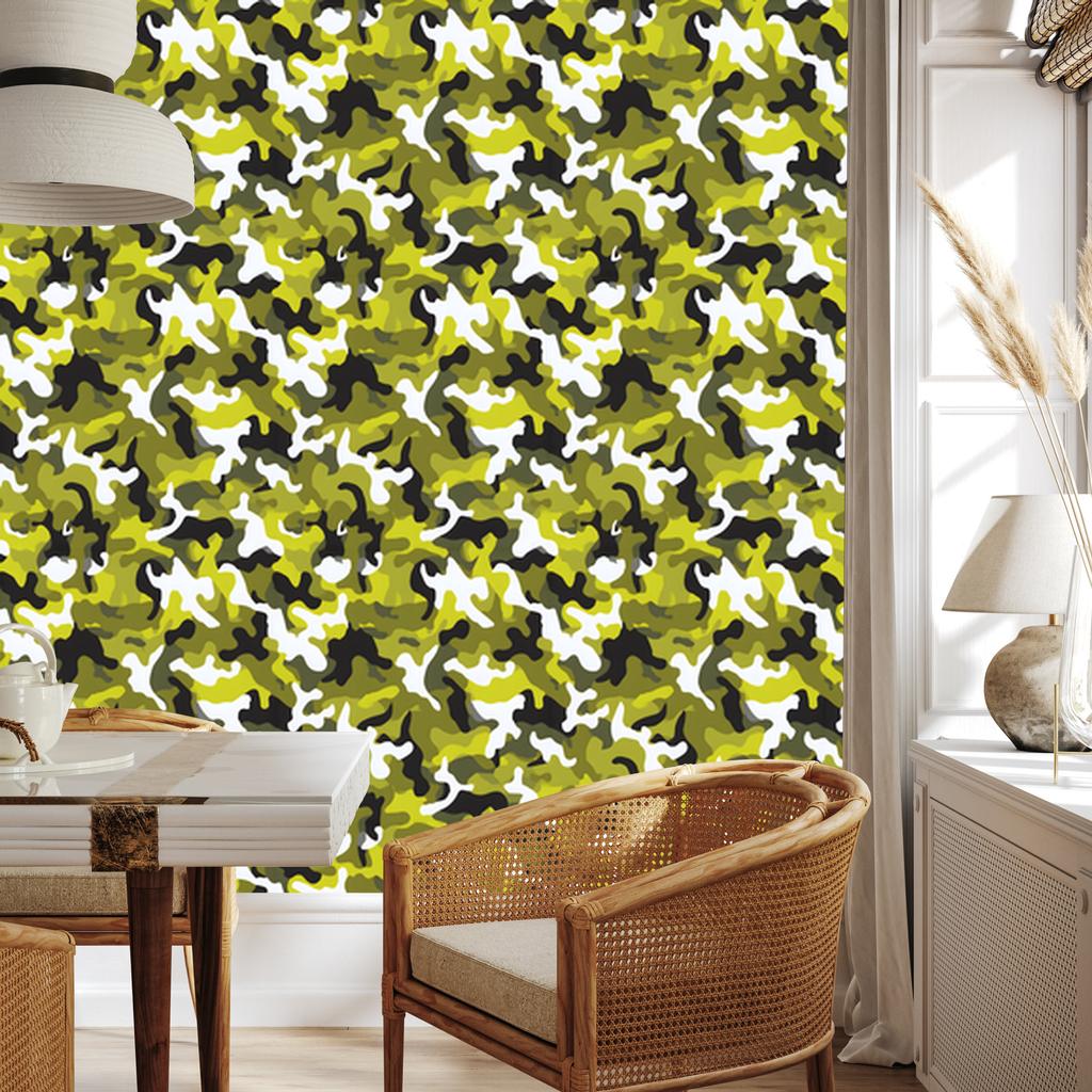 Military Camouflage Wallpaper Yellow and White for Living Room and Bedroom 50x1000