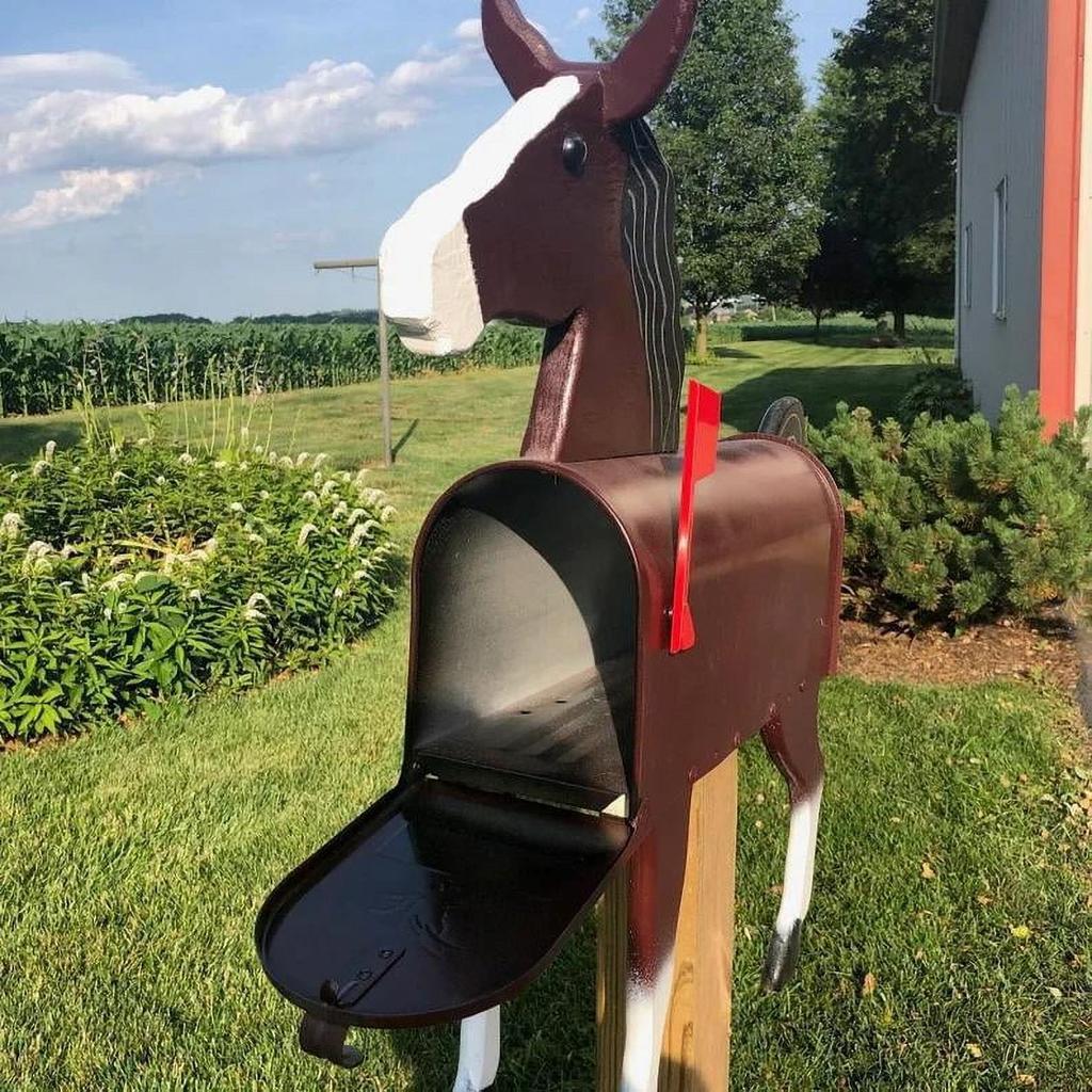 Cutii poștale pentru exterior, Cutie poștală metalică creativă pentru fermă și ranch pentru decorarea grădinii și curții, Animale, Cal