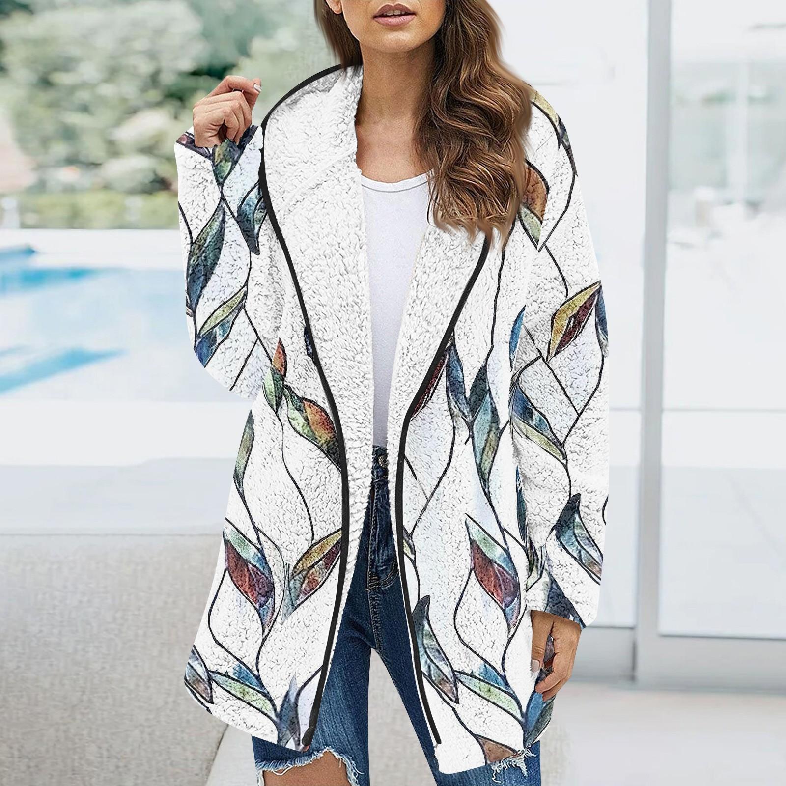 

Женская модная зимняя плюшевая куртка с цветочным принтом и длинными рукавами XXXL тёмно-синий