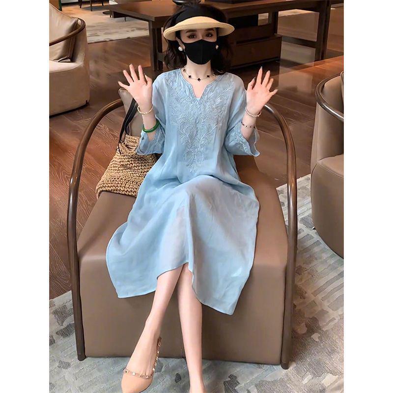 Cotton-Linen Chinese Style Embroidered Dress - Summer 2025 Collection