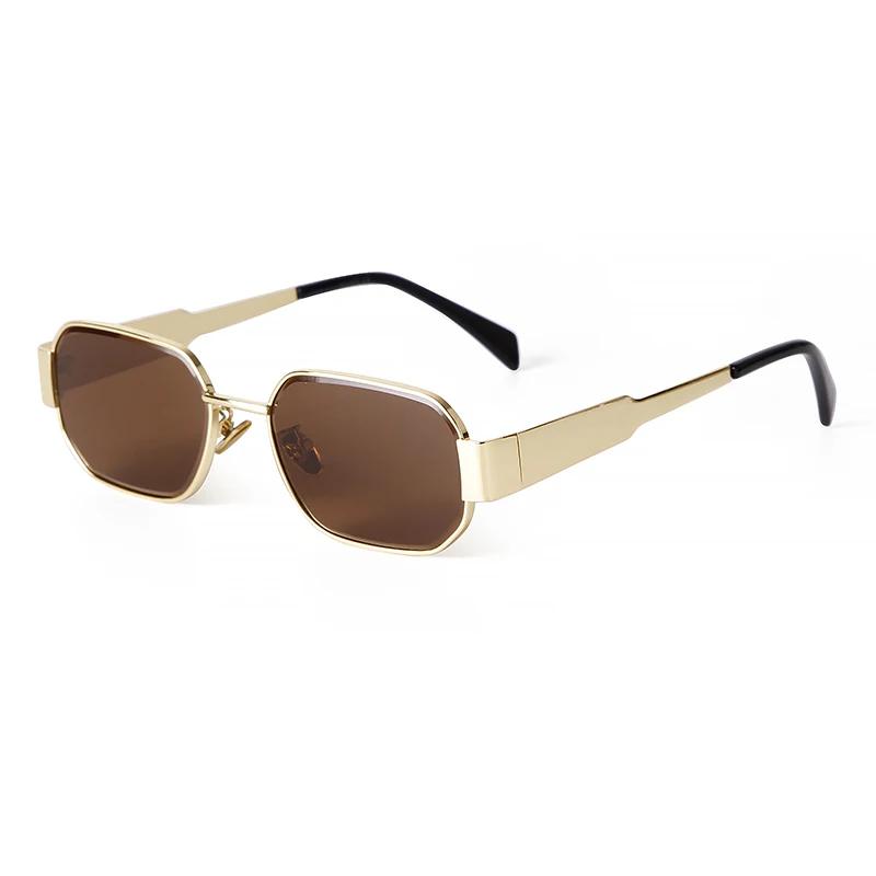 Retro Gold Metal Punk Square Sunglasses for Women Men  Brand Designer Fashion Classic Green Lens Rectangle Sun Glasses UV400