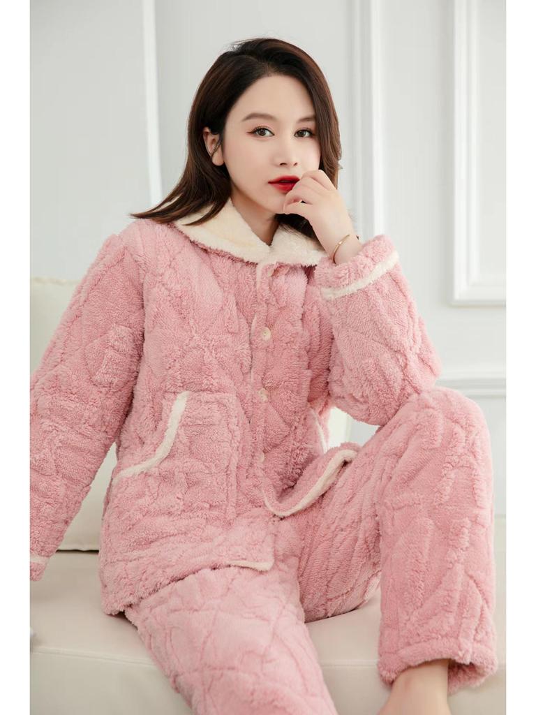 Women's Thick Flannel Pajamas - Plus Size, Wearable Outside or At Home, Autumn/Winter Set