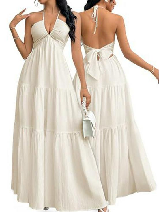 European & American Deep V Spaghetti Strap Backless Dress - Wedding, Party & Vacation Style