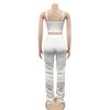 X5215 Women's Solid Color Sexy Camisole Bustier Zipper Vest and Long Pants Two-Piece Set