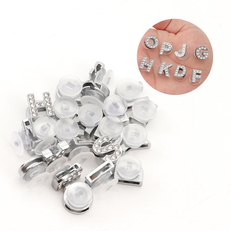 1PC Shoe Charms Glitter Rhinestone Letter Crystal Alphabet Shoes Charm Decorations Jewelry Slider Bracelet Wristbands Accessorie
