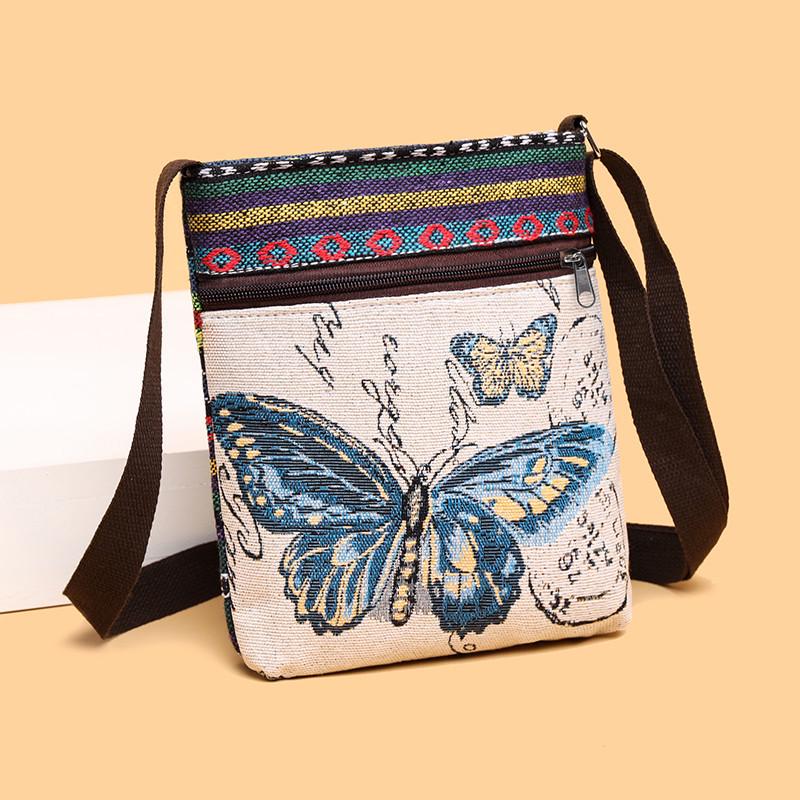 Damen Canvas Umhängetasche - Niedlicher chinesischer Stil, ethnisches Miao-Design, vielseitige gewebte Stoff Schulter- & Handytasche