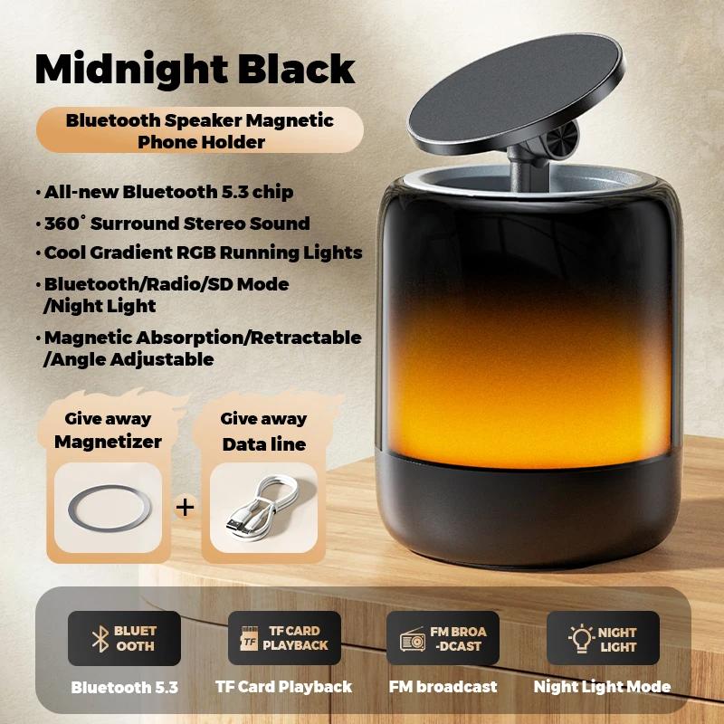 

Desktop 4 in 1 Magnetic Phone Holder RGB Rhythmic Lamp Bluetooth 5.3 Speaker Radio 3D Stereoscopic Sound For All Cellphone Mount чорний