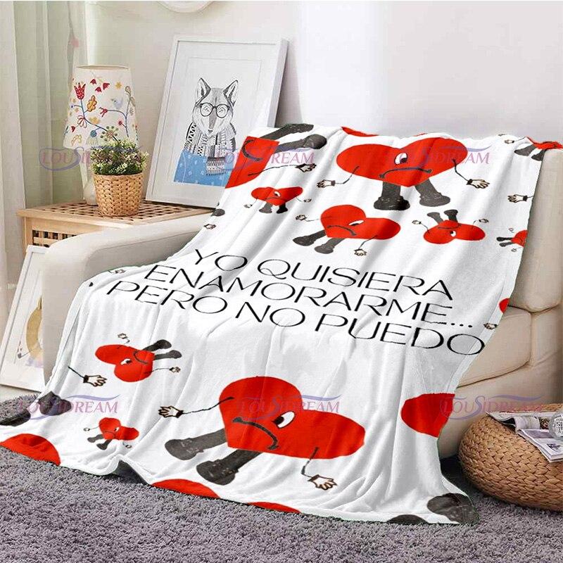 Cartoon Bad Bunny Blanket Flannel Blankets Pop Latin Music Warm Plush Fleece Throw Blankets for Aldult Sofa Bedding All Season