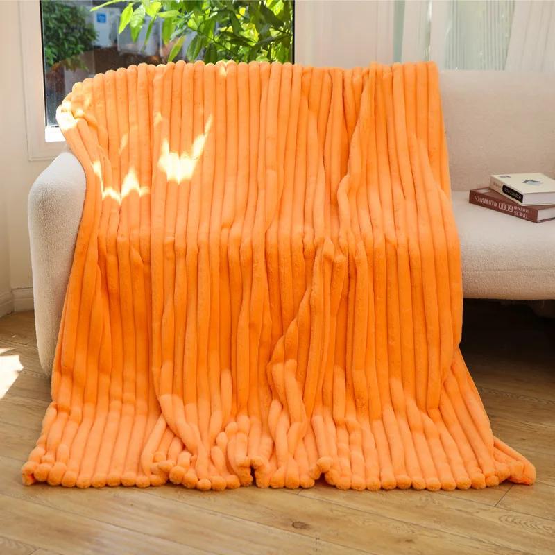 

Warm Blanket Double Layer Flannel Winter Throws Plush Bedspread Soft Sofa Cover for Airplane Home Office Break Sleeping Nap 100x150cm оранжевый