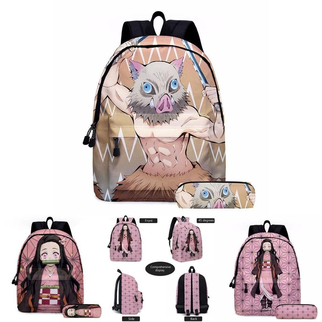 Demon Slayer Anime Cartoon Backpack Set For Students Durable Breathable And Lightweight