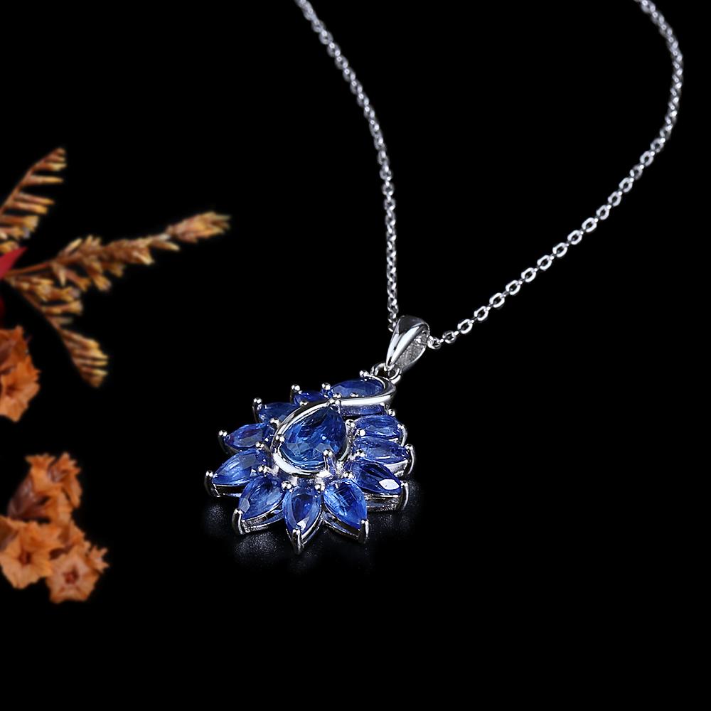 Gorgeous Luxury Natural Kyanite 4.25ct Pendant 925 Sterling Silver Necklace Fine Jewelry for Women Anniversary and Banquet Gifts
