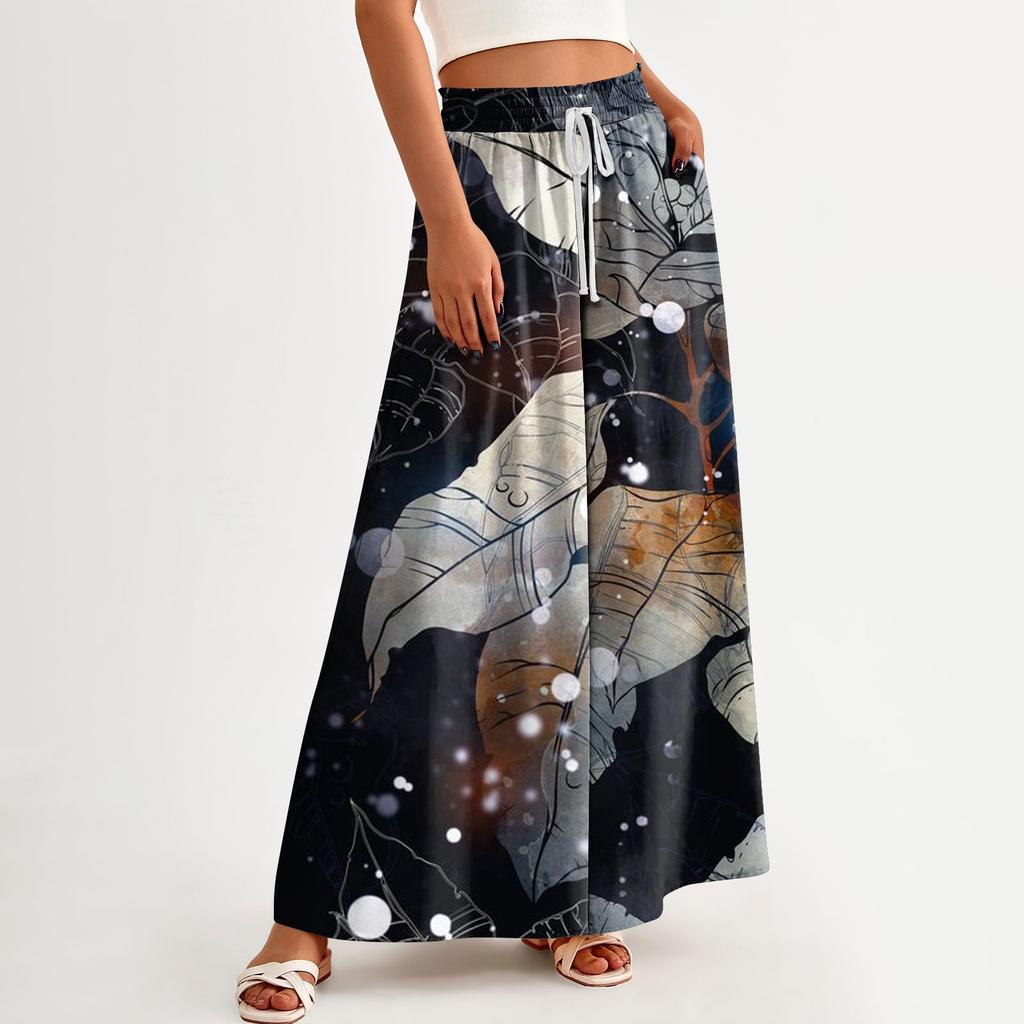 Women High Waisted Wide Leg Pants Summer Casual Flowy Palazzo Pants Floral Print Beach Trousers With Pocket