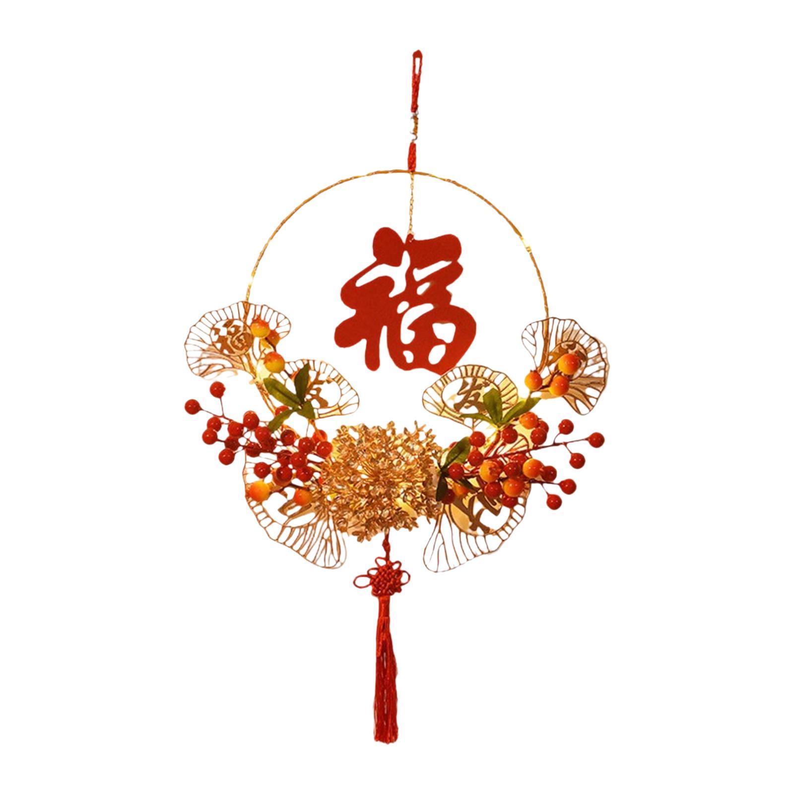 

Chinese New Year Wreath Luminous Light Decor Artificial Flower Wreath for Spring Festival Indoor Outdoor Housewarming Parties