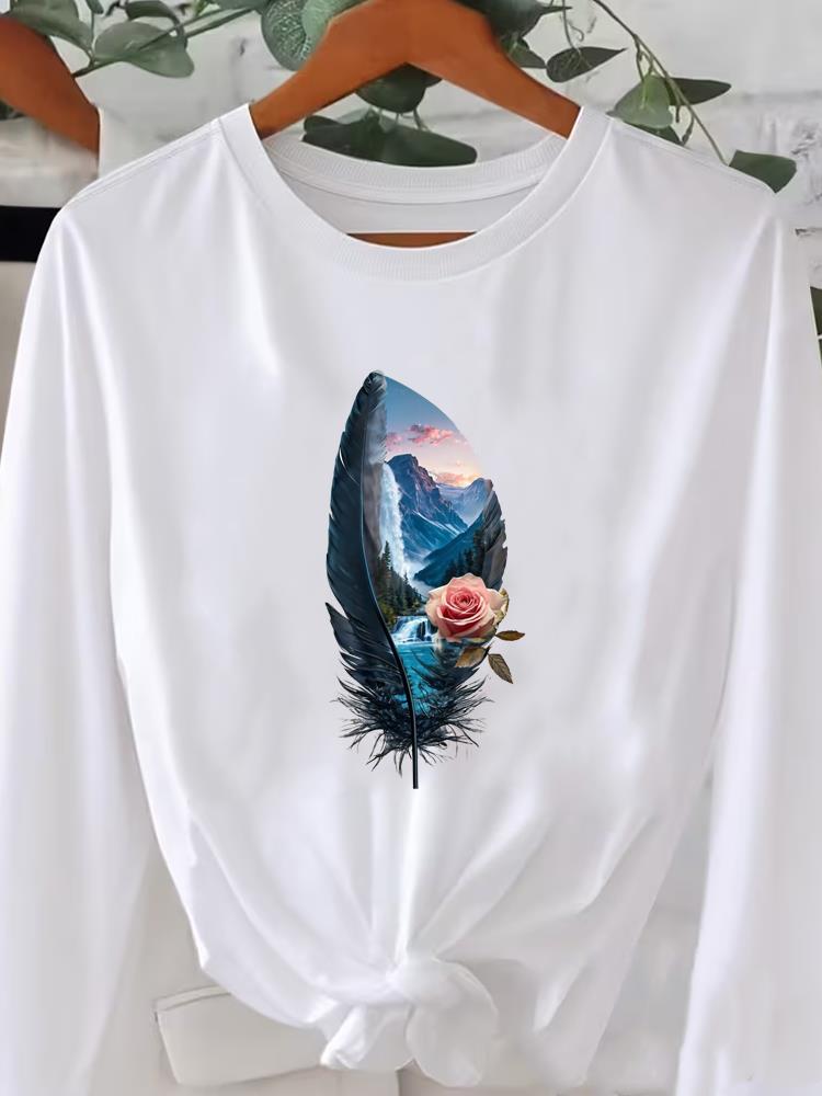 (Asian Size) Long Sleeve T Shirt Tee O-neck Leopard Love Heart Print Autumn Winter Spring Women Clothing Casual Fashion Top Graphic T-shirts