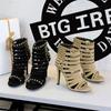 Vintage Hollow-Out Stiletto Roman Sandals Women Chic Back Zipper Studded Design Ultra High Heel Shoes