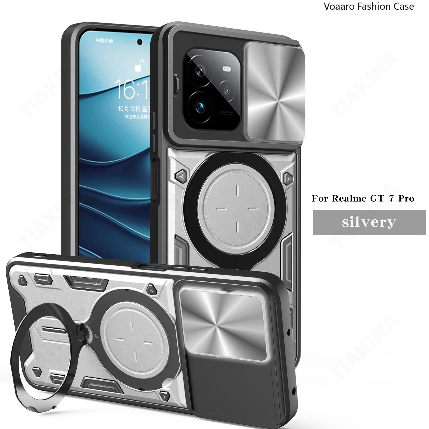 

Slide Lens Push Window Armor Funda for OPPO Realme GT 7 Pro 5G Case for Realme GT7 Pro 5G Case Magnetic Rotate Ring Stand Cover Realme GT 7 Pro 5G серебряный