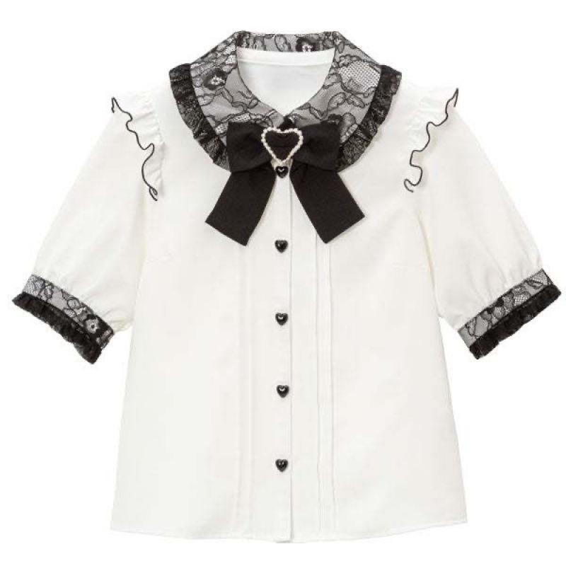 Cross-Border Europe Cute Versatile Japanese Style Bow Long Sleeve Ruffle Shirt for Women