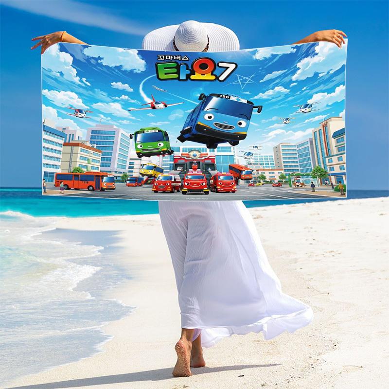 Tayo the Little Bus Print Beach Towel, Large Soft Quick Dry Towel for Beach Camping Swimming