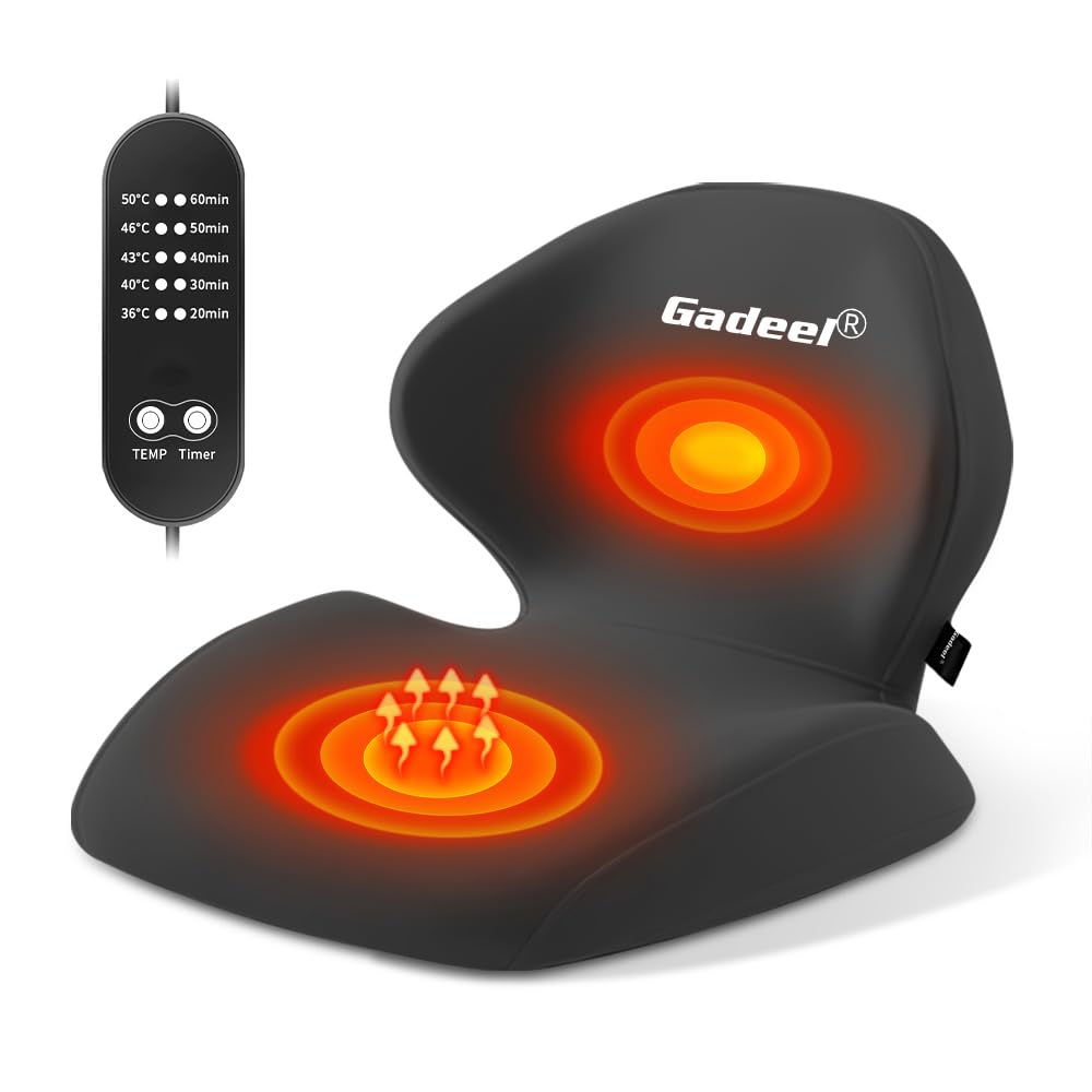 

Gadeel Electric Heating Mat, Integrated Lumbar Support Cushion with 5 Temperature Settings, Breathable Backrest, and Washable Cover for Office/Home Us