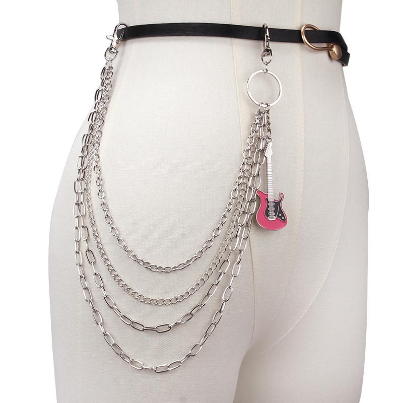 Punk Guitar Pendant Metal Waist Chain For Men Women Youths Fashion Belt Accessory
