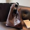 Wine Red Soft Leather Underarm Bag Women's Wide Shoulder Strap Large Capacity Shoulder Bags Temperament Bow Love Tote Bag