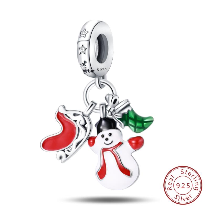 Original Copper Charms Beads Winter Snowflake Snowman Igloo Penguin Pendant Fit Bracelet Women Jewelry Gift