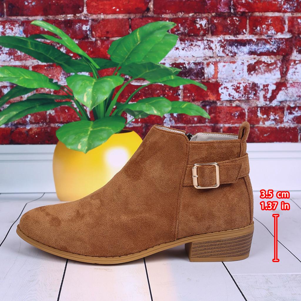 Winter new low-heeled Martin boots large-size fashion women's boots solid color low-top side zipper women's short boots