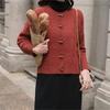 Autumn and Winter Chic Korean Version of Gentle Wind Solid Color Crew Neck Cardigan French Retro Horn Buckle Twist Sweater Jacket Thick