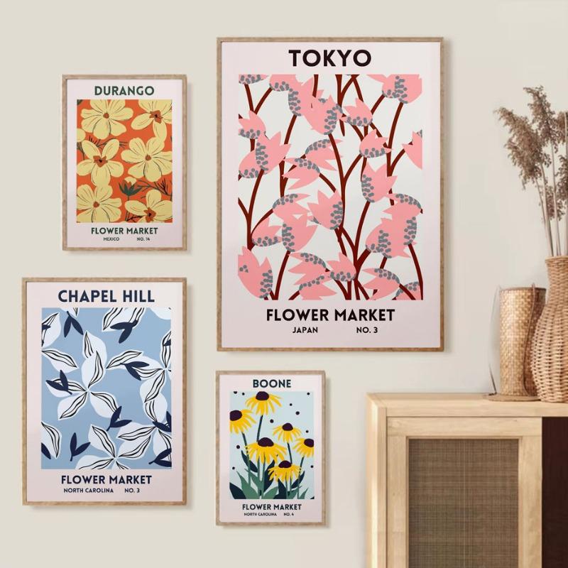 1pc Flower Market Art Prints Barcelona Japan Spain Mexico Worldwide Aesthetic Plant Poster Printing Home Office Bedroom Decor