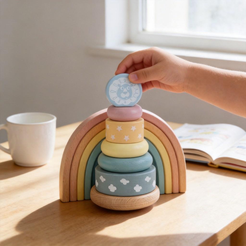 Rainbow Tower Wooden Stacking Blocks For Kids Educational Cognitive Play