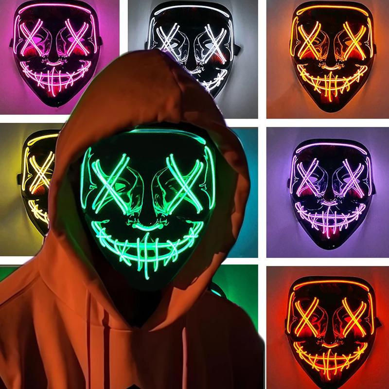 Halloween Glowing Party Mask Black Words Halloween Led Masks PVC Plastic LED Lights Horror Face Mask Luminescent Props