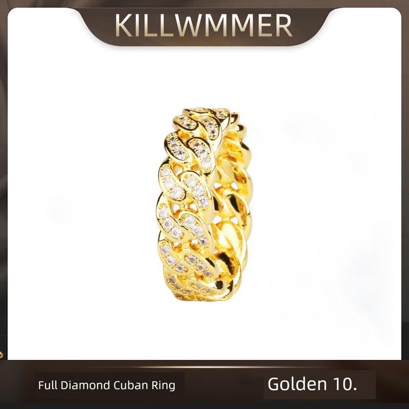 

Hip Hop Full Diamond Female Trendy Men s Tail Ring Cuban Link Chain Cuban Chain Ring, Size 10 (Gold) No. 8