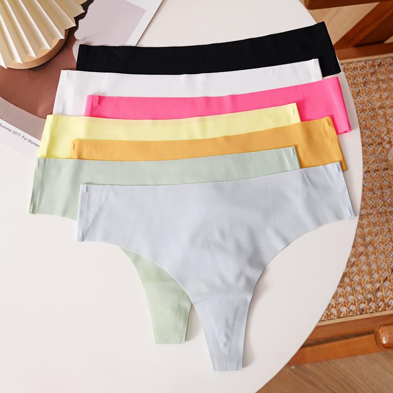 CINOON Women Sexy Seamless Thongs Fashion Low-Rise Ice Silk Ultra-thin G-String Solid Color Soft Comfort Briefs