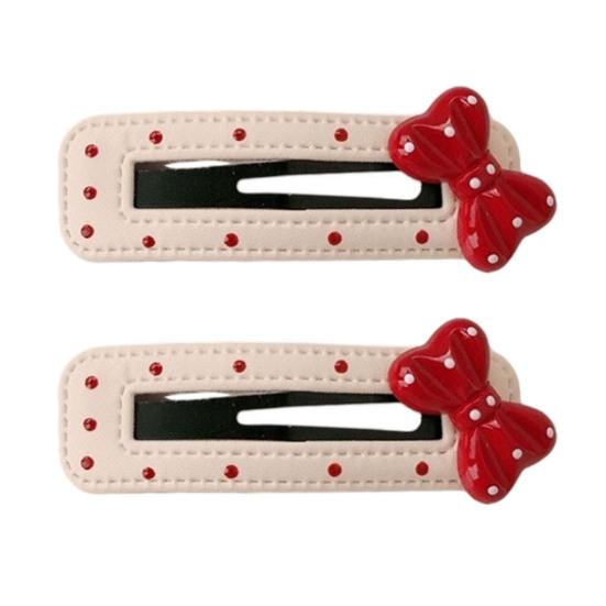 

2Pcs Girl Hairpin Dot Embossed Bow Decor Faux Leather Cover Hair Clip Bangs BB Clip Hair Styling Tool Hair Accessories C
