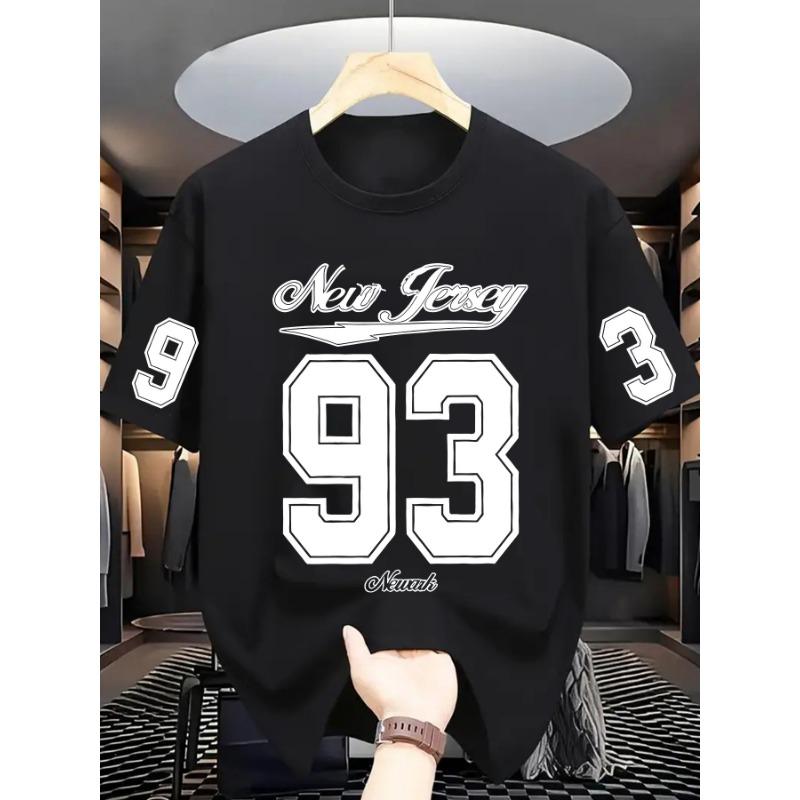 Fashion Plus Size Men'S T-Shirt - Large Size Trendy Top, Casual Athletic Design, Letter Number Print, Breathable Elastic Fabric