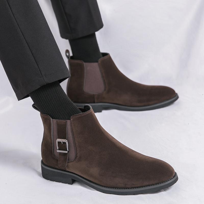 Men's Retro British Business Classic Chelsea Boots Suede Leather Men Fashion Ankle Boots Mens Casual Short Boots High-Top Shoes