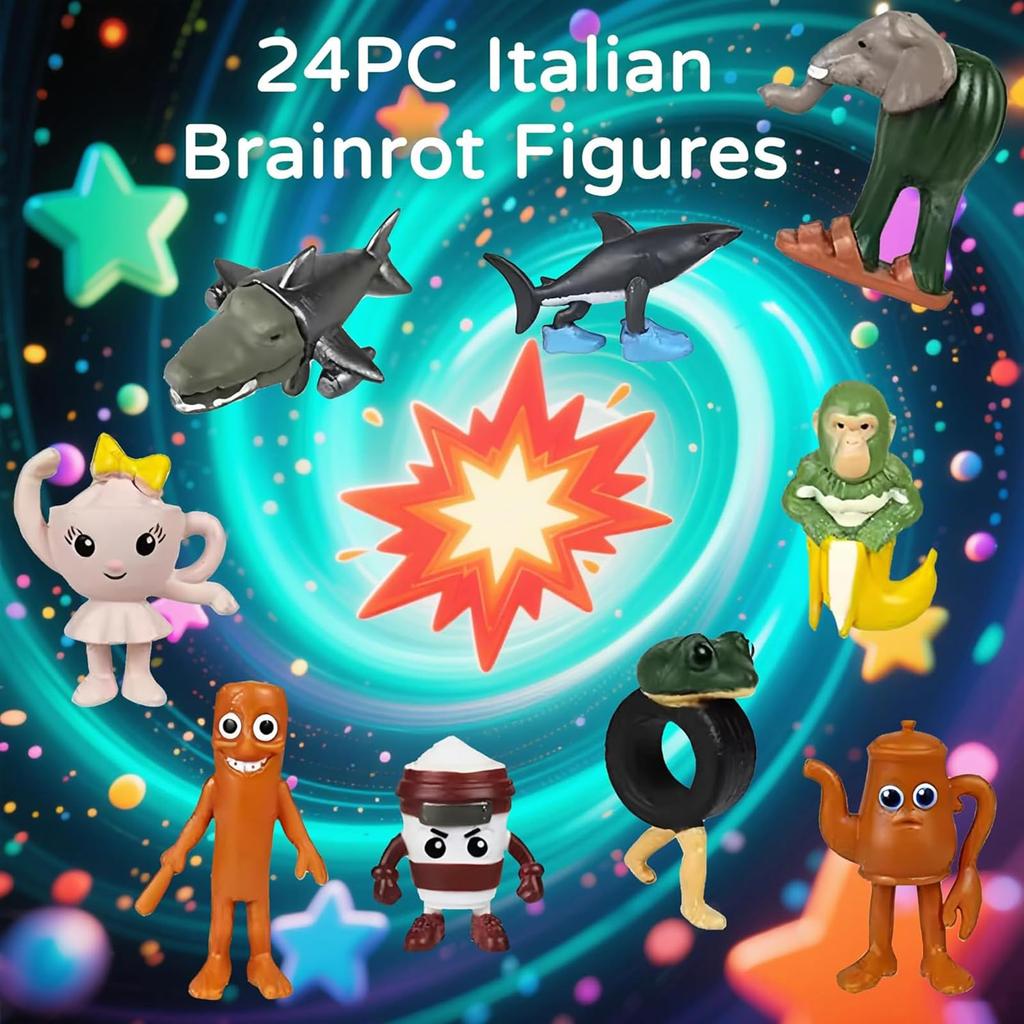 Italian Brain Rot Horror Figures: Memetic Creatures of Madness and Fantasy Descend onto Your Desk, 3.5-5.5cm Tall (24 Figures in Total, Color Box