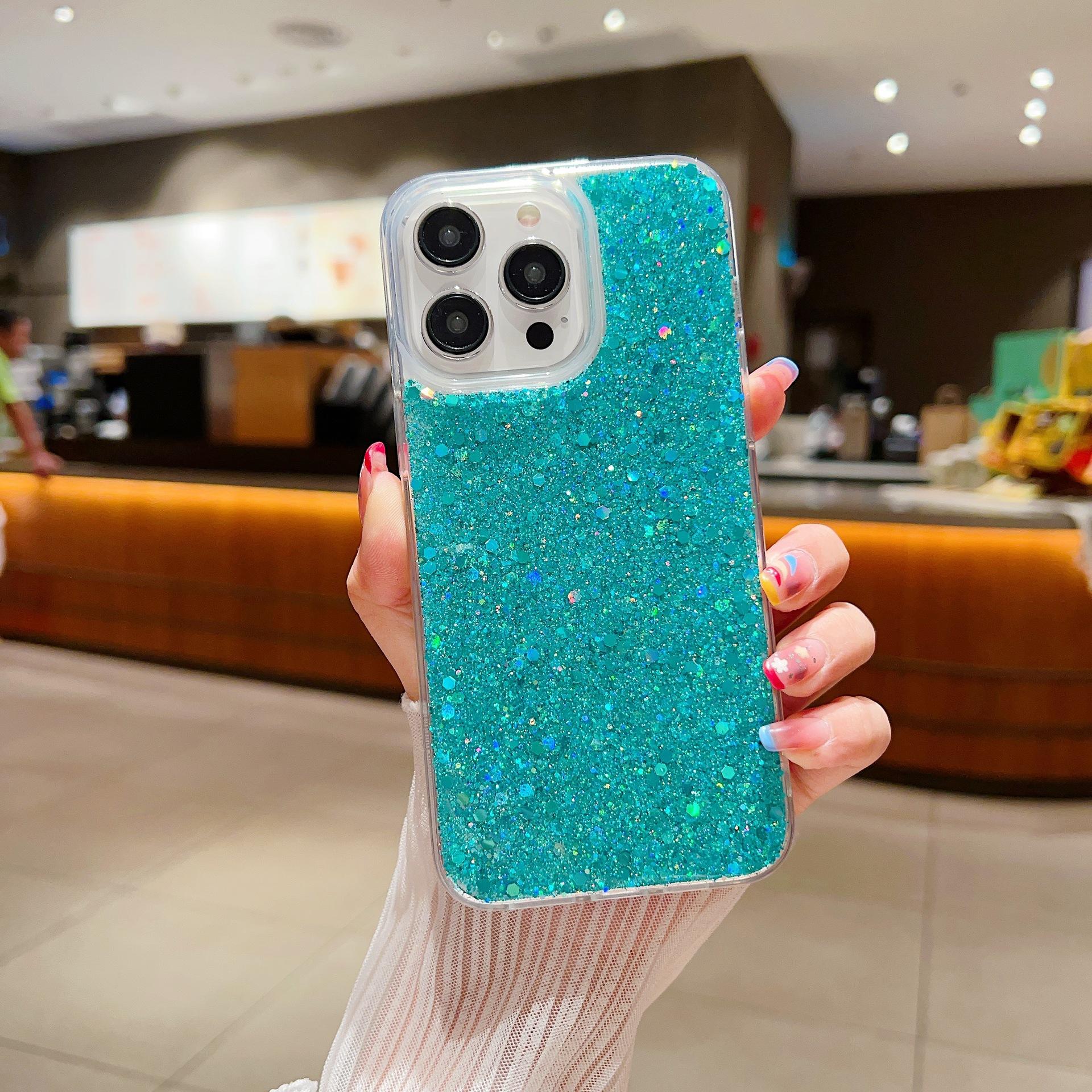

Чехол для мобильного телефона Flash Powder Beads для Apple 16Plus/iPhone15ProMax/12/13/14 с эпоксидной смолой и защитой от падения iPhone X/XS зелёный