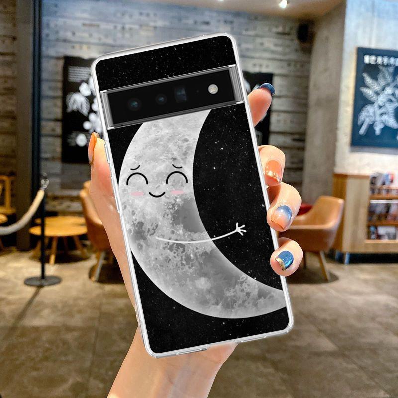 Couple Cartoon Aesth sun moon Phone Case For Google Pixel 9 8 7 6 Pro XL 8A 7A 6A 5 4 5A 4A 3A XL 5G soft Clear TPU Cover