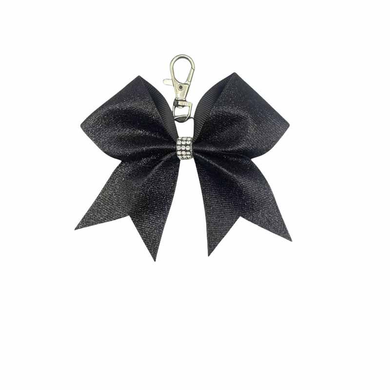 Брелок-бант из блестящей кожи со стразами - Модный подарочный шарм чёрный