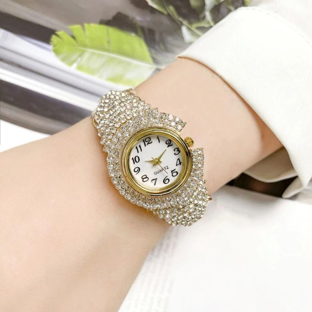 Elegant Quartz Zircon Wrist Watch Vintage Open Bangle Watches Personality Crystal Watches  Gifts