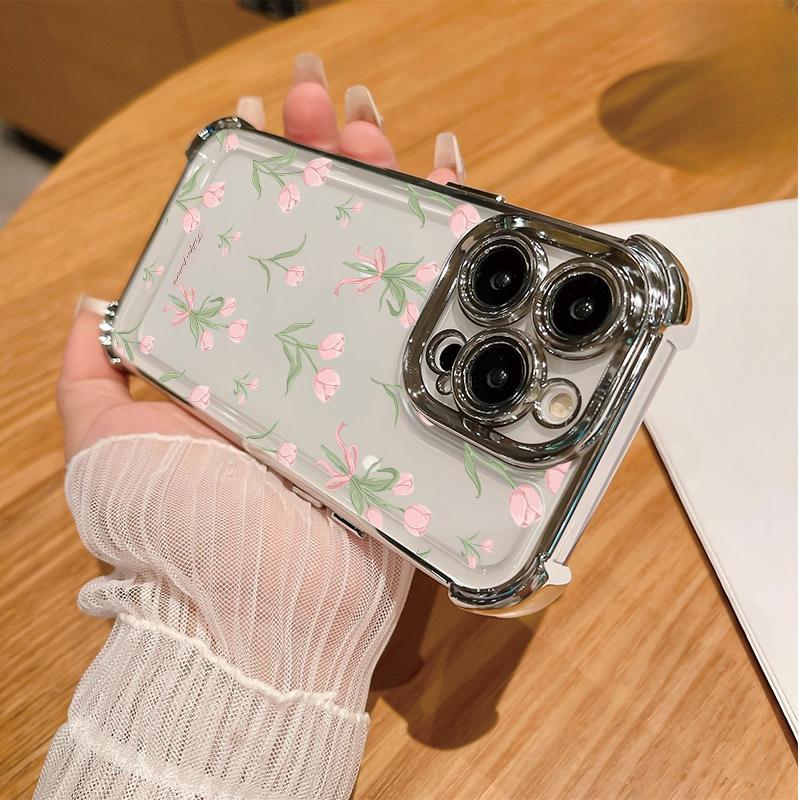 Case For iPhone 14 13 Pro Max 6 7 8 Plus 17 Air X XR XS Max Plating Violet Flowers Shockproof Transparent Soft Cover