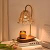 Lampe chauffe-bougie avec base en bois Fonction minuterie Luminosité réglable Fondoir de cire parfumée Lampe de table décorative
