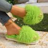 Modische flauschige Kunstfell-Hausschuhe für Damen Winterwarme Schuhe Weiche Plüsch Leichte EVA-Sohle Weibliche Indoor-Hausboden-Baumwoll-Pantoletten