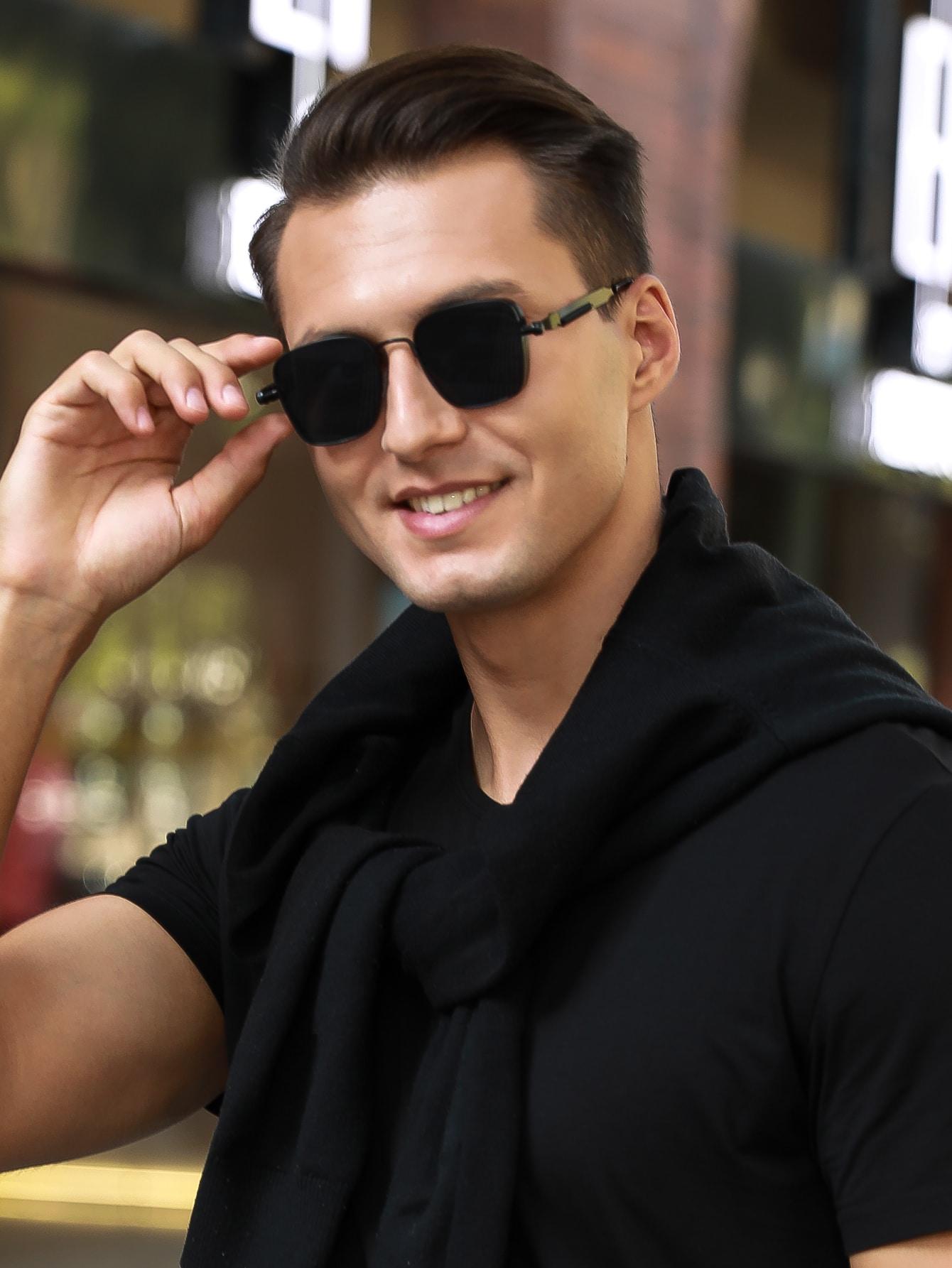 1 pair of men s metal square decorative fashion glasses чёрный