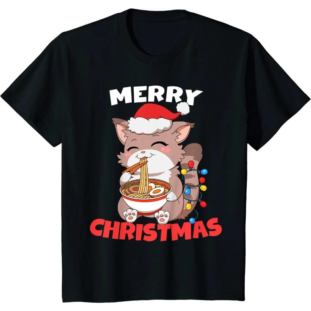 

Merry Christmas Anime Kawaii Cat Ramen Xmas Lights T-Shirt XXXXXL чёрный