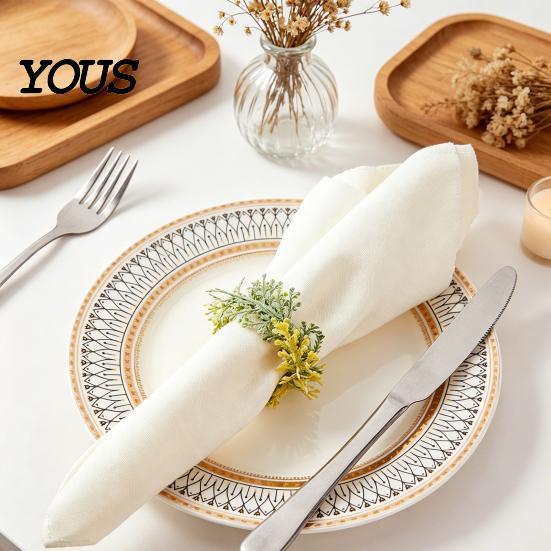 Household Napkin Holder 6Pcs Rings, Elastic Design for Light And Thick Ring Napkins, Imitation Holly Leaf Accessory Weddings Parties Home Use