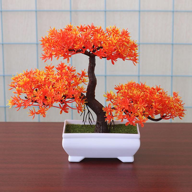 

Bonsai Simulation Artificial Plants Flowers In Pots Home Office Fake Tree Decor Orange Red