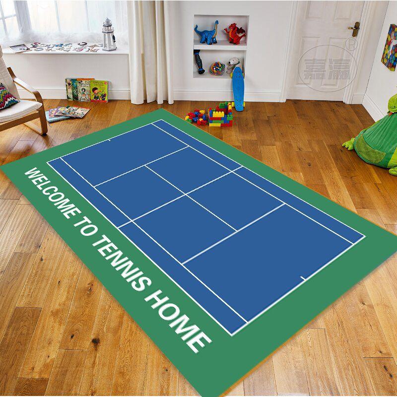 Modern Floor Carpet Home Decor Tennis Court top View Badminton Field Graphic Square for Tennis Court Area Rug Play Mat
