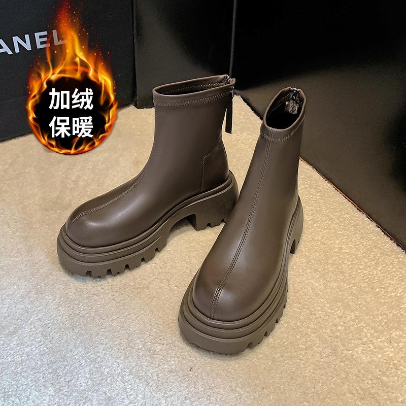 

Новые замшевые черные ботинки Мартин на платформе женские 2025 тонкие ботинки высокий каблук короткие ботильоны маленькие ботильоны увеличение 40